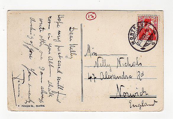 Miss Nelly NICHOLS - Alexander Road, Norwich, 1910 | Montreux Switzerland P
