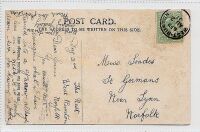 Miss LOADES, St Germans, Norfolk, 1907 - Family History Research Postcard