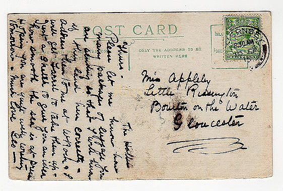 Miss APPLEBY, Little Rissington Gloucester, 1915 - Family History Research Postcard