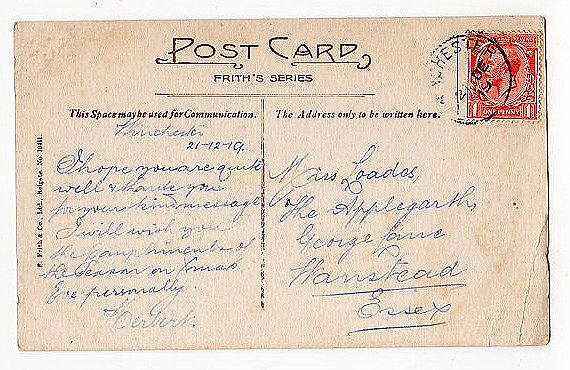 Miss LOADES, The Applegarth Wanstead, Essex, 1919 - Family History Research Postcard
