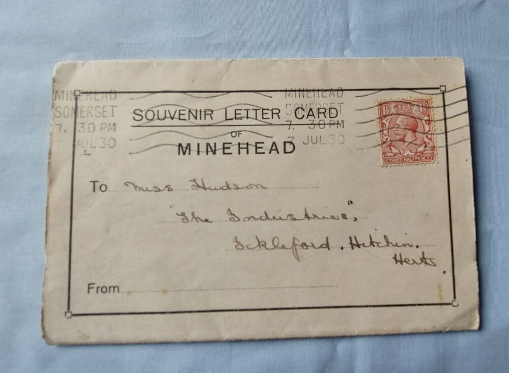 Souvenir Letter Card Of Minehead-1930s | Miss Marion HUDSON, Ickleford Herts-July 1930