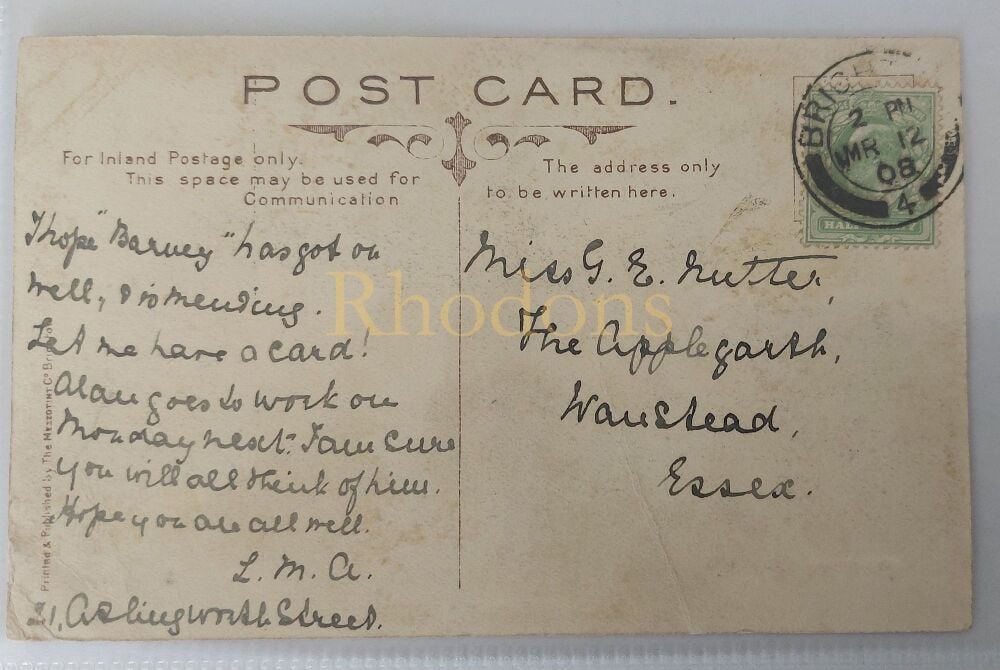 Miss G E NUTTER, Wanstead, London, 1908 - Family History Research Postcard