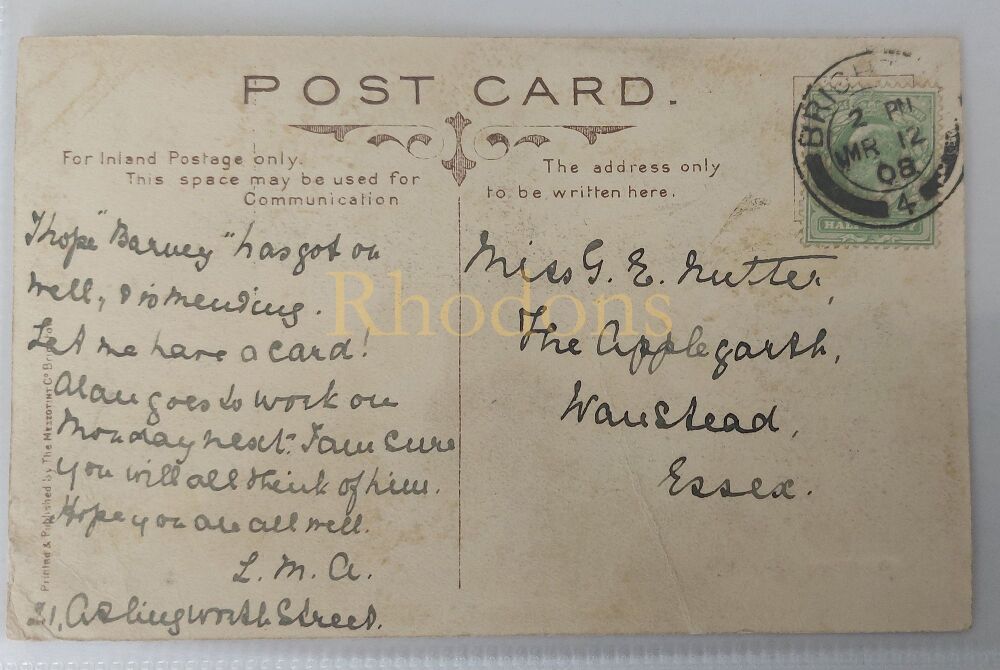 Miss G E NUTTER, Wanstead, London, 1908 - Family History Research Postcard