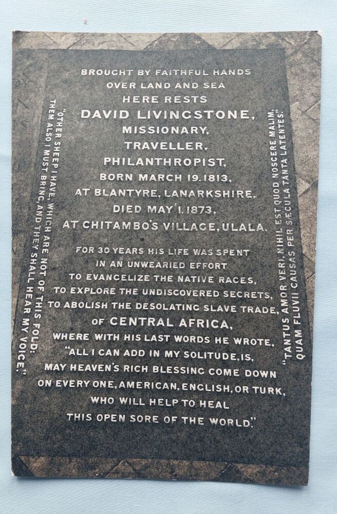 Westminster Abbey-Tomb of David Livingstone-J Arthur Dixon Postcard