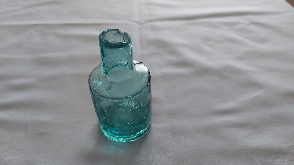 Antique Shear Lip Ink Bottle-Aqua Blue Green