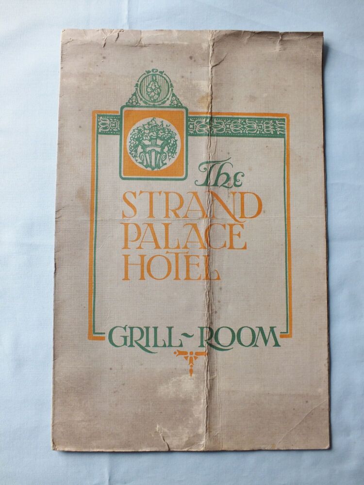 The Strand Palace Hotel Grill Room, London Restaurant Menu-Price List For Sunday November 15th 1914
