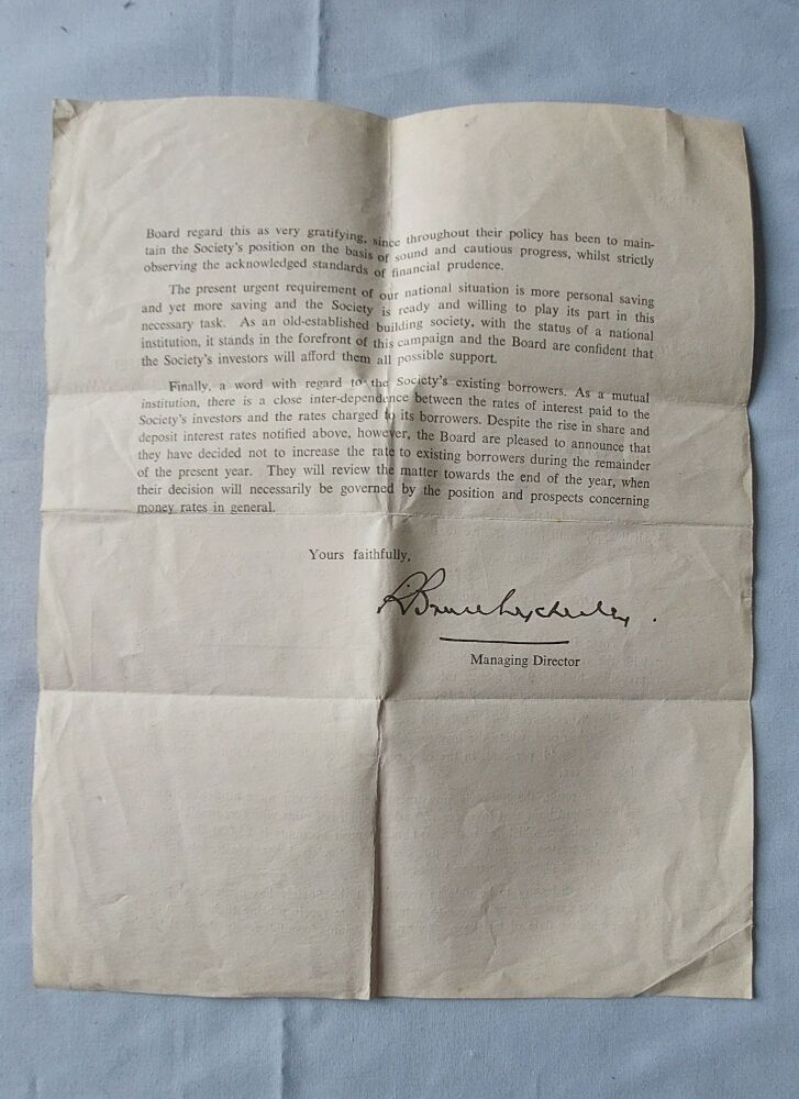 Abbey National Building Society Interest Rates Increase Notification Letter July 1956