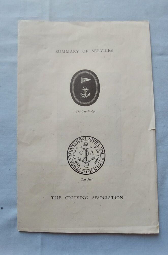 The Cruising Association Summary Of Services, 1939 with Membership Application Form