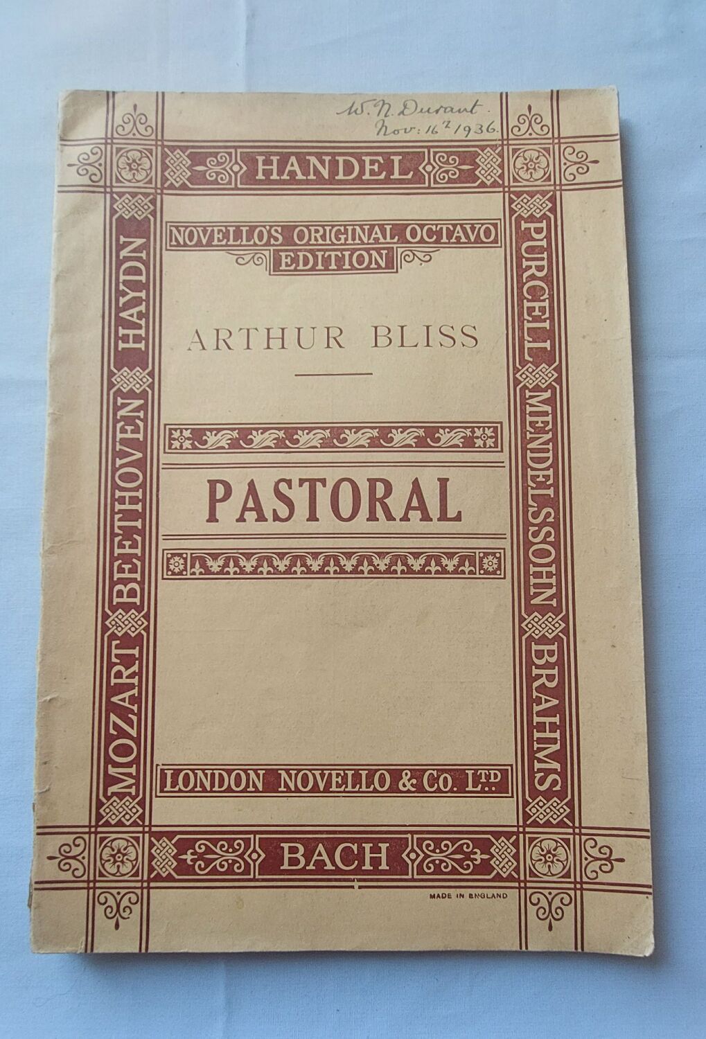 Arthur Bliss-Strewn The White Flocks Pastoral-1930s Novello Original Octavo