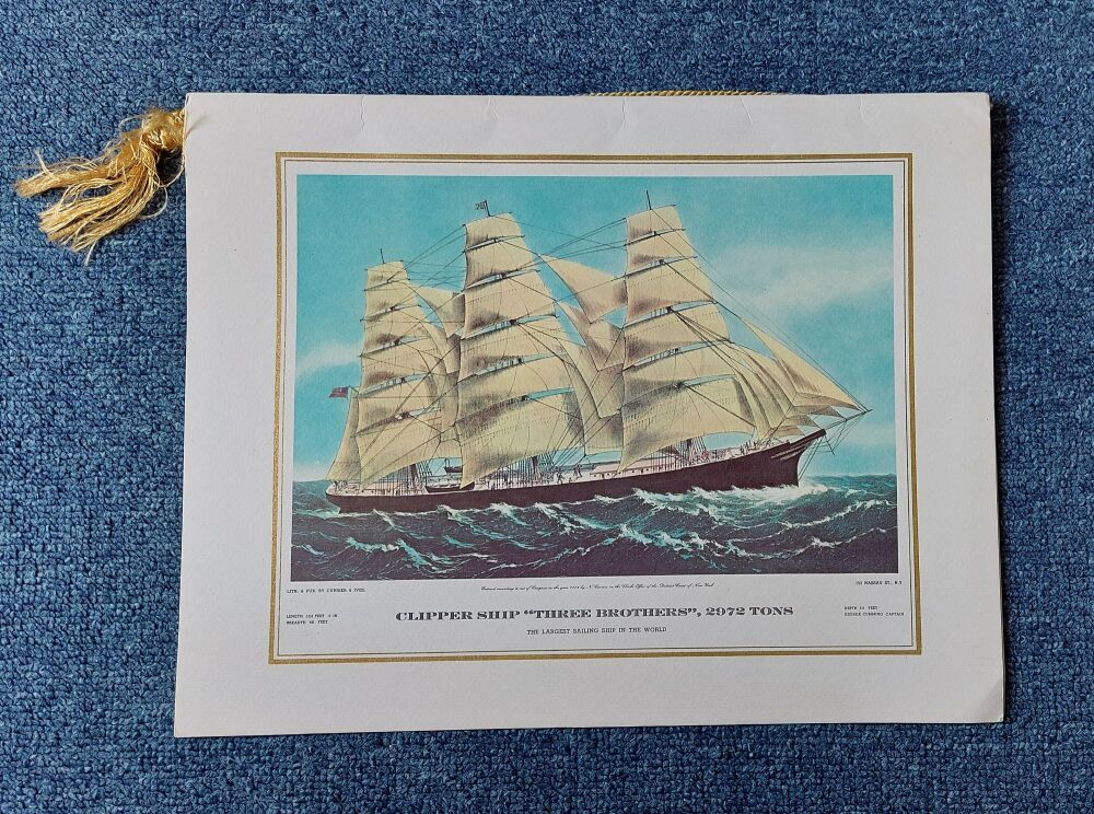 Vintage 1966 Pan American Airlines First Class Menu Card - Clipper Ships Series - Clipper Ship 'The Three Brothers'