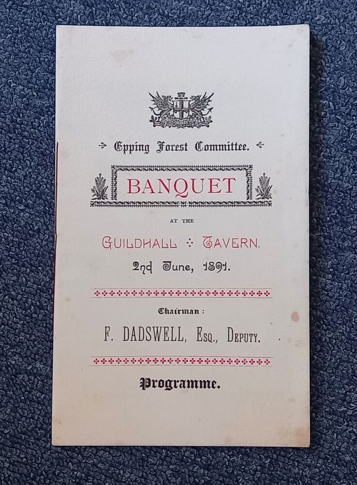 Epping Forest Committee Banquet - Guildhall Tavern 2 June 1891