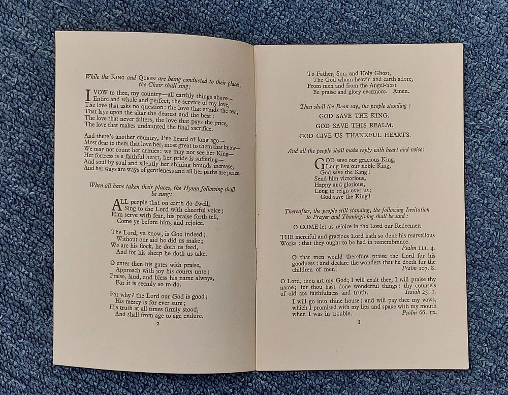 The Form and Order of Service - Thanksgiving for HM King George V - Westminster Abbey 7 July 1929