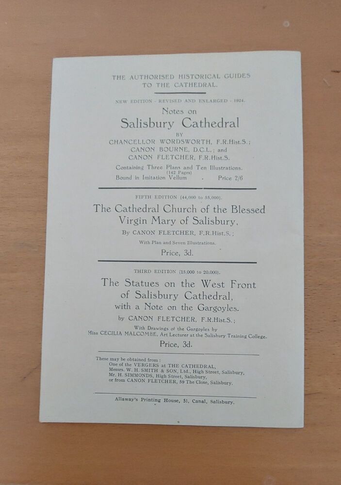 Salisbury Cathedral Guide Book By Canon Fletcher-1930