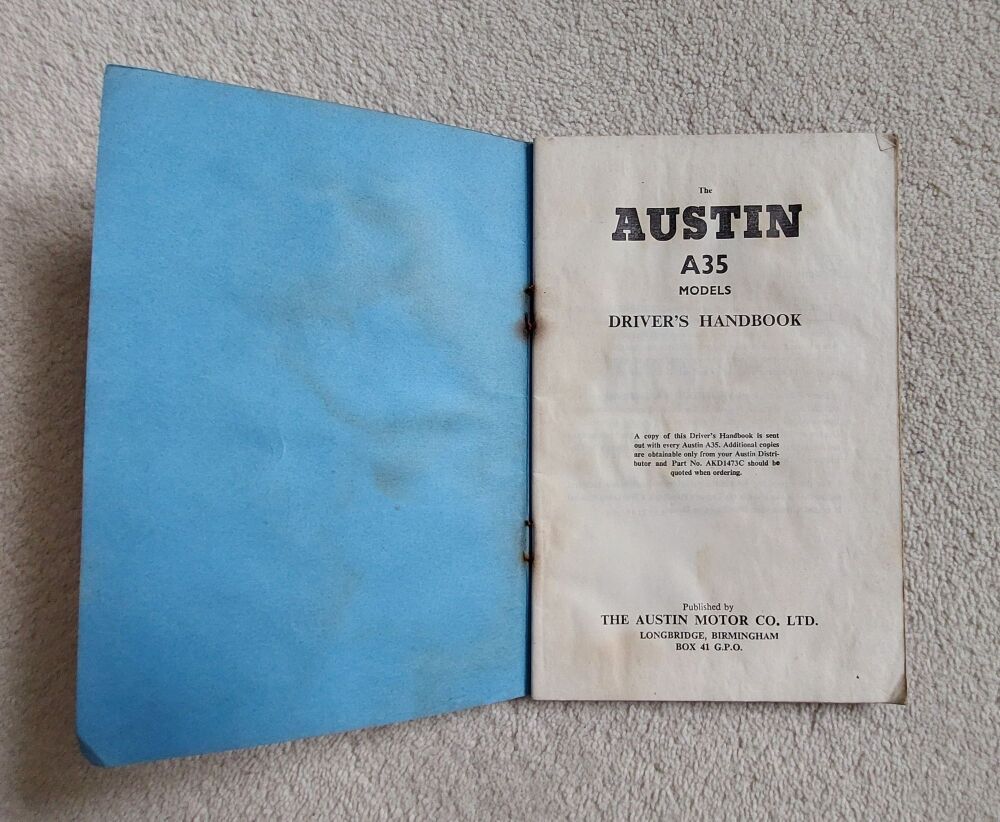 Austin A35 Saloon Car, Countryman and Van Drivers Handbook AKD1473C