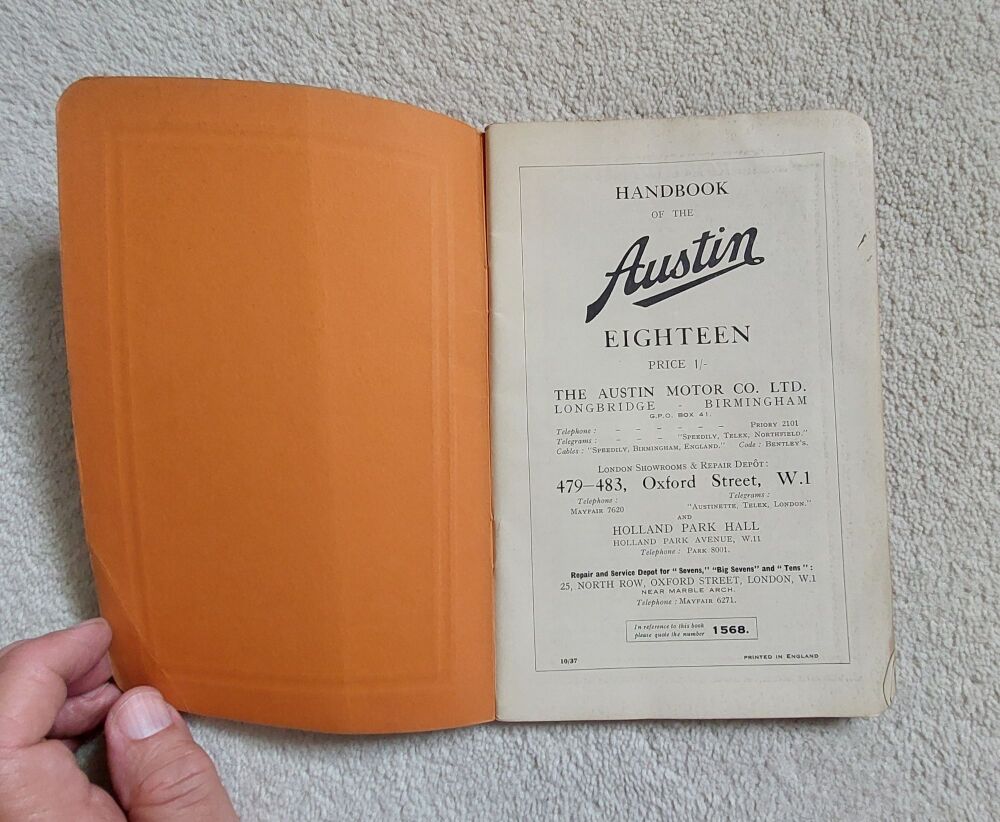 Austin Eighteen Drivers Handbook - Publication No 1568