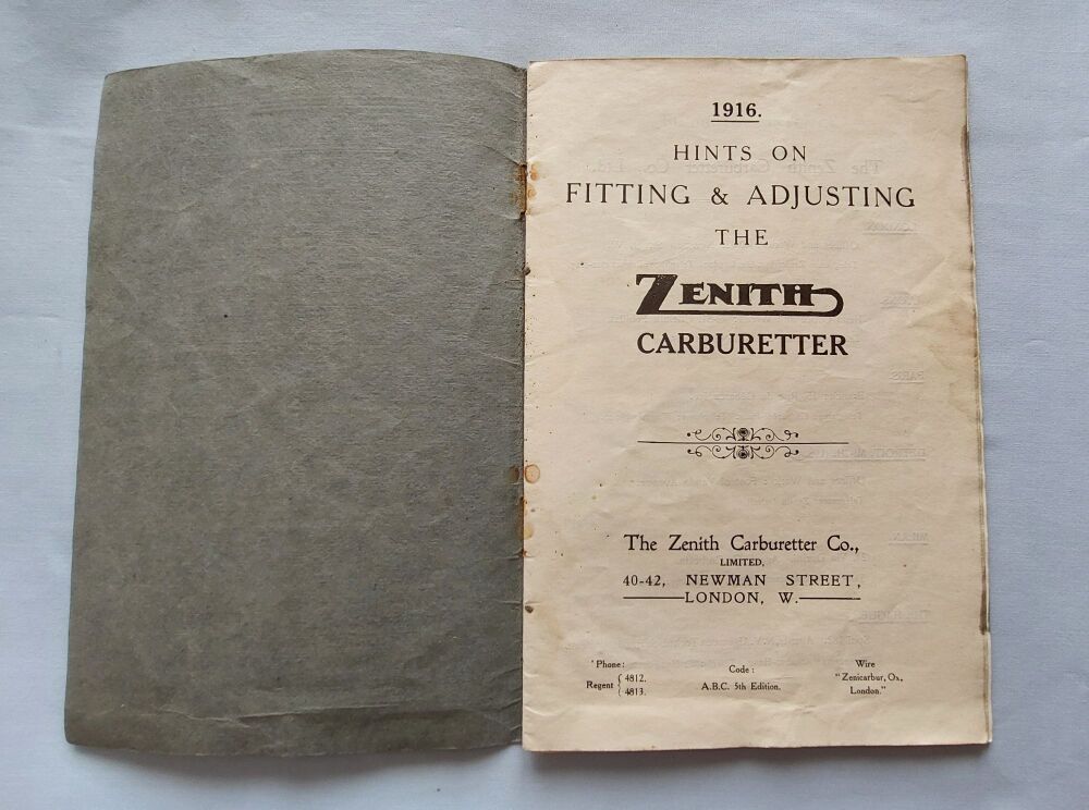 Hints On Fitting And Adjusting The Zenith Carburetter - 5th Edition 1916