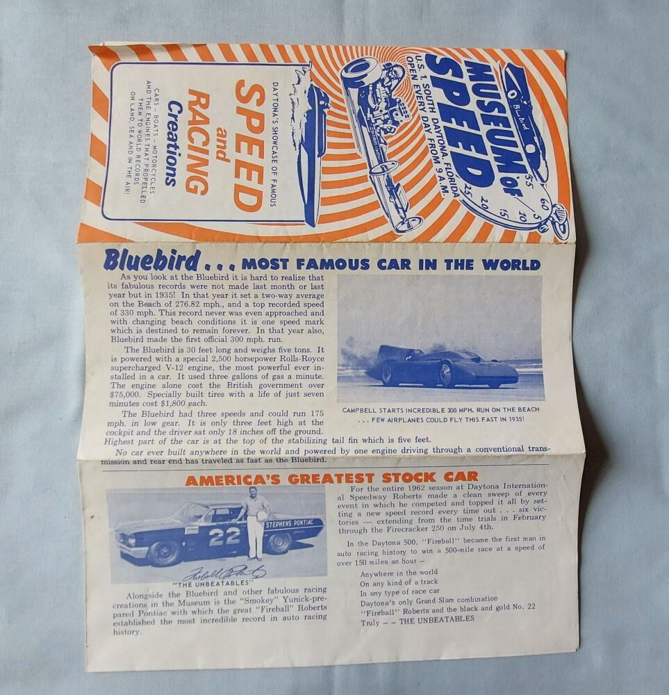 Museum of Speed Daytona Florida-1970s Vintage Advertising Brochure / Flyer (Lot #2)