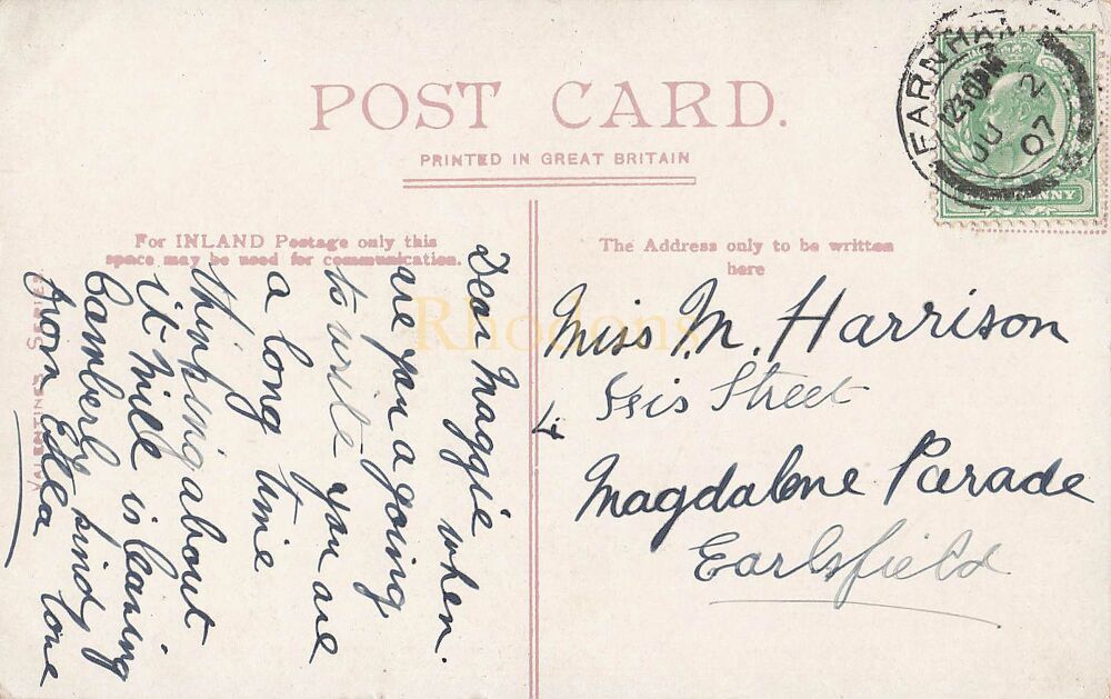 Edwadian Postcard - Returning From Laffans Plain, Aldershot - Sent To Miss M HARRISON Earlsfield June 1907 - Farnham Postmark