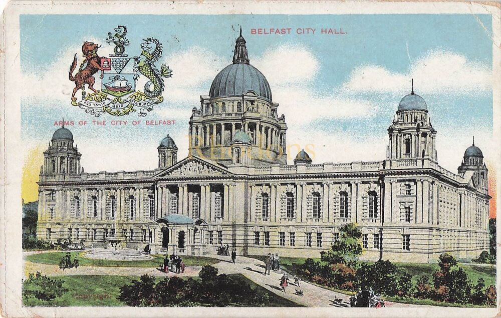 Belfast City Hall-Early 1900s Postcard | Mdmslle E GOURNAY, L& SW R S S Victoria, Devonport Dec 1906