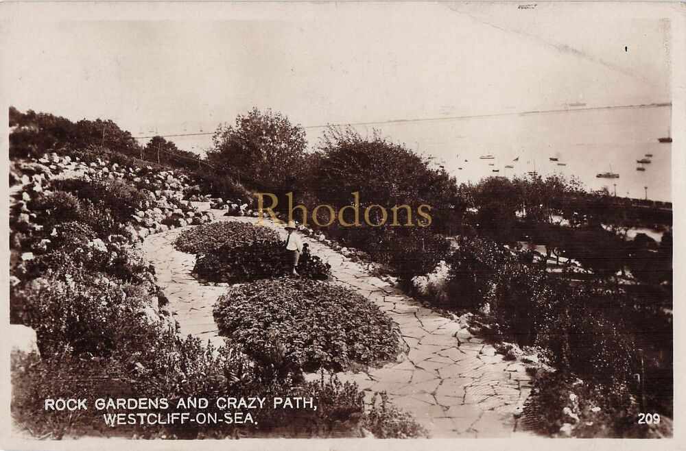 Westcliff on Sea Essex - Rock Gardens and Crazy Path-1930s RP Postcard | Miss M DELL, Orsett