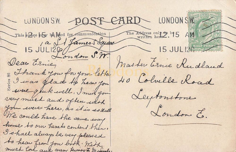 Buckingham Palace London 1920s Photo Postcard | Master E RUDLAND Leytonstone July 1920