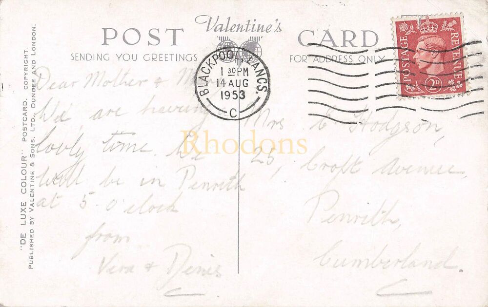 View From Central Pier Blackpool-1950s Valentines 'De Luxe Colour' Postcard