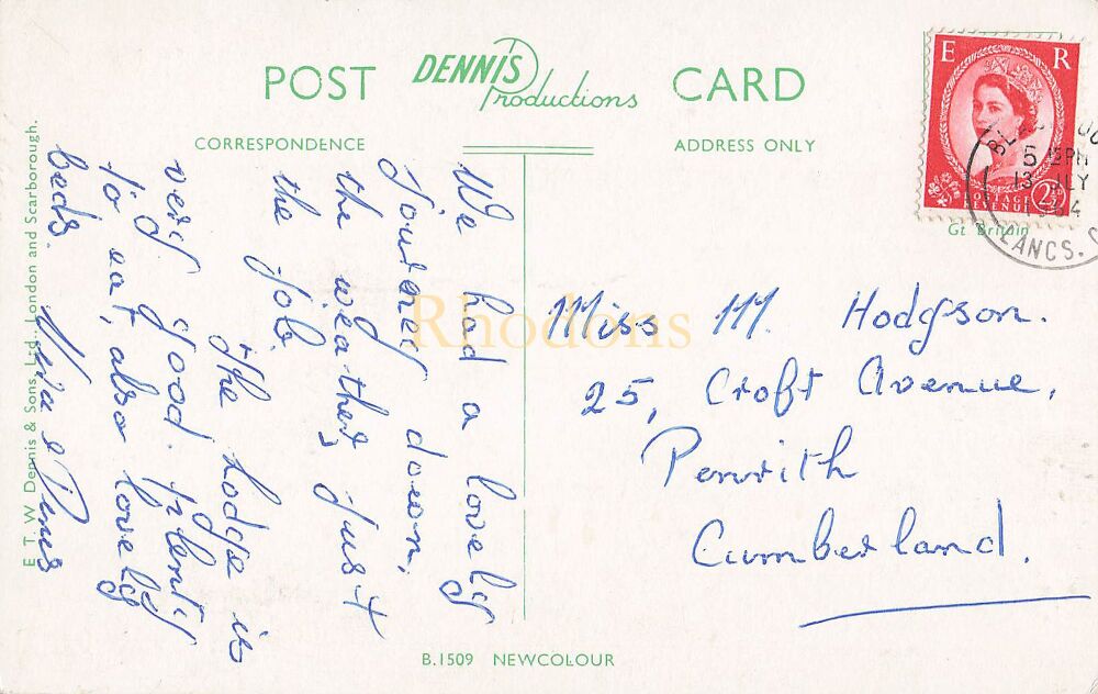 Italian Gardens Stanley Park Blackpool-1960s Dennis Productions Postcard | Miss M HODGSON, Penrith 1964