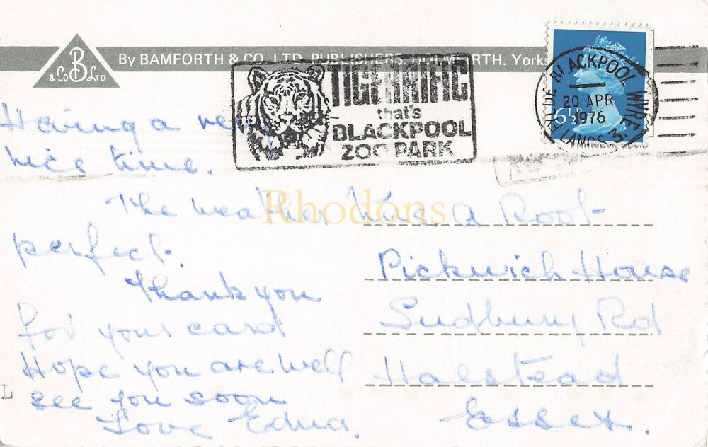 Stanley Park Blackpool Lancashire -1970s Bamforth Postcard With Blackpool Zoo Park Postmark Logo