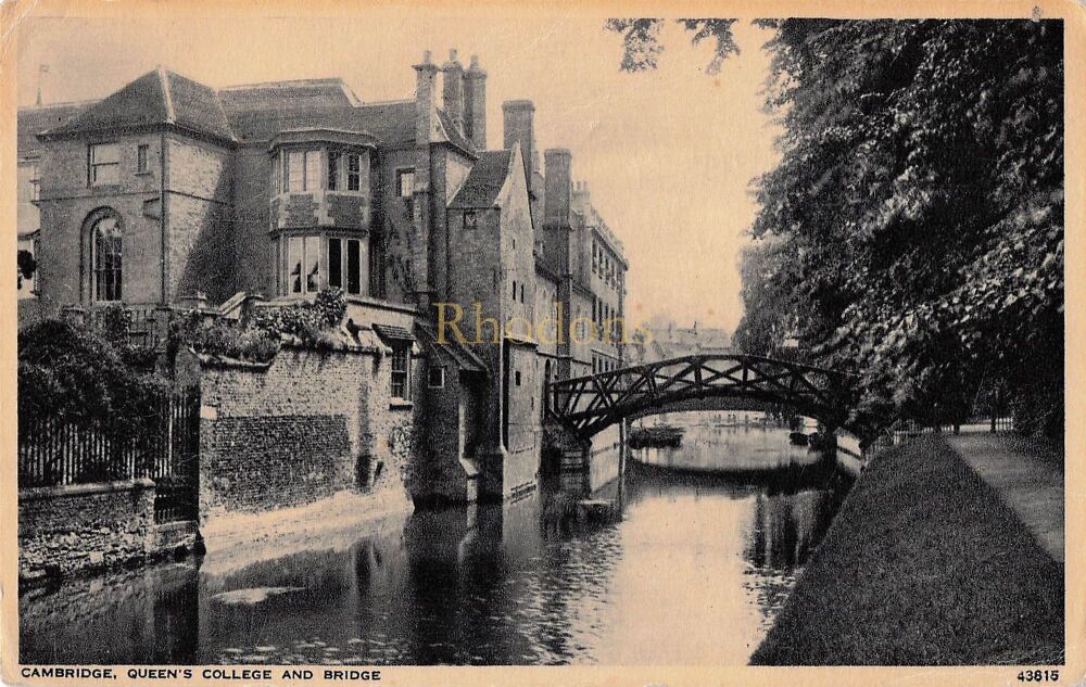 Queens College and Bridge Cambridge-1950s Photochrom Postcard