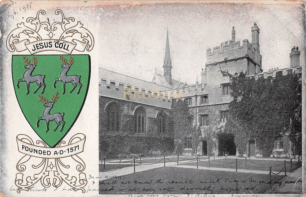 Genealogy Postcard - Mr H L SPRATT c/o J H C DENMAN, Indianapolis USA, July 1905 | Jesus College, Oxford