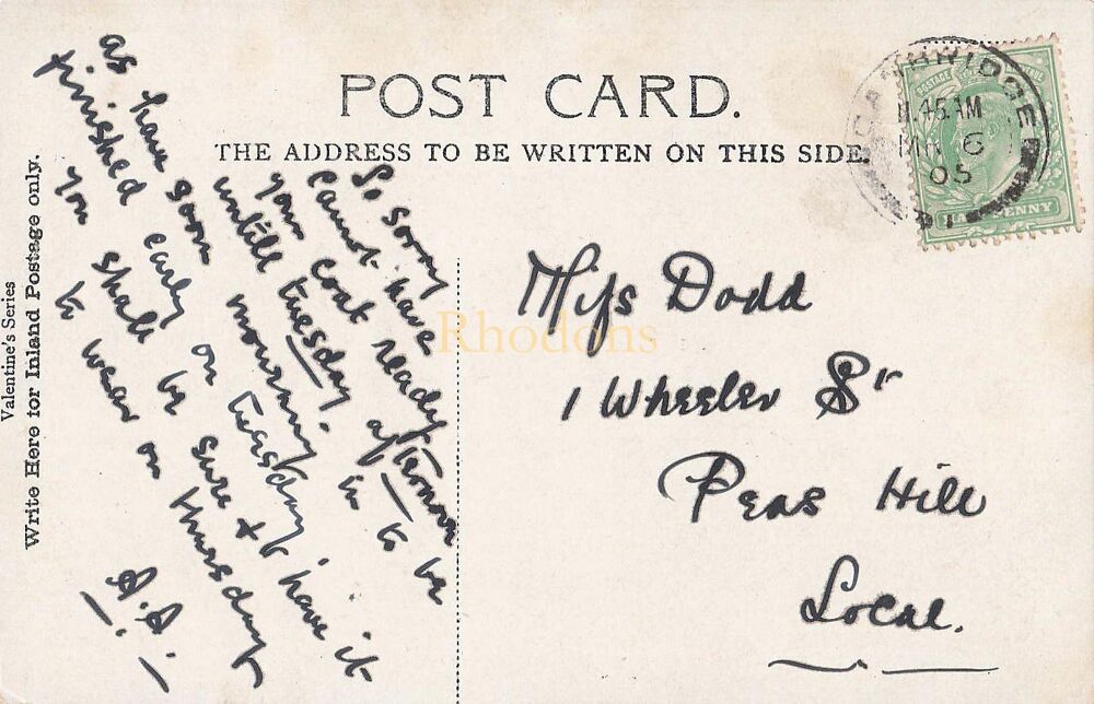 Genealogy Postcard - Miss DODD - PEAS HILL CAMBRIDGE-1906 | Queens College Cambridge