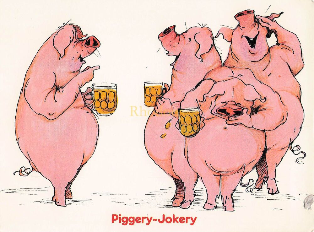 Pigs - Piggery-Jokery- Circa 1980s Vintage Postcard