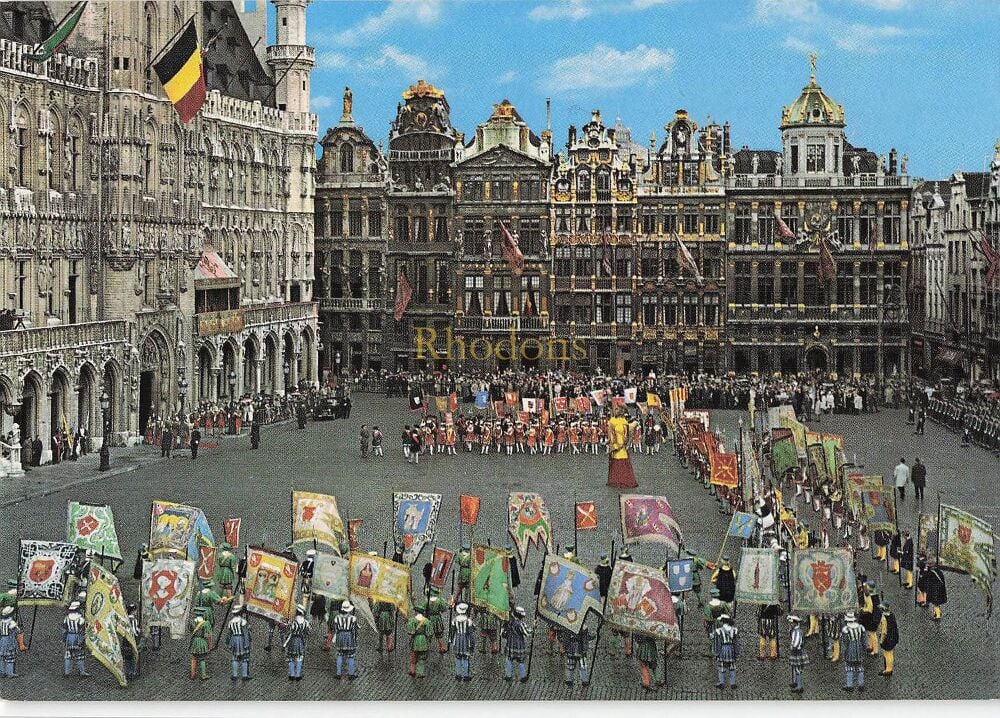 Brussels, Market Place, Ommegang Group, Flags of the Corporations Photo Postcard