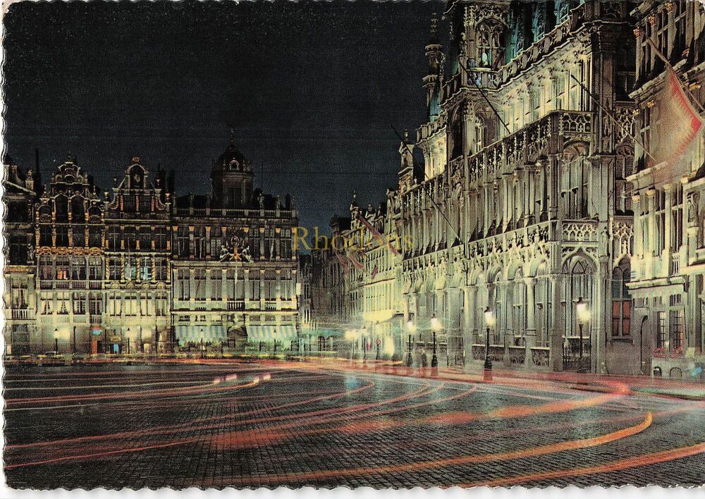 Brussels, Market Place Night View Photo Postcard