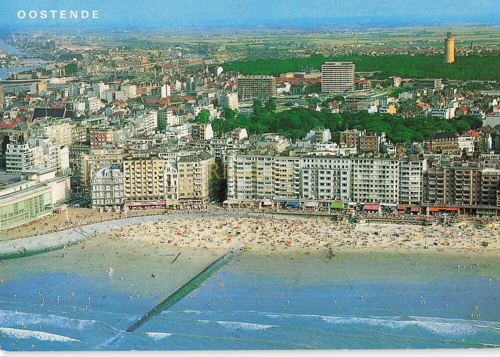 Ostend, Oostende-Beach and Promenade Aerial View Postcard