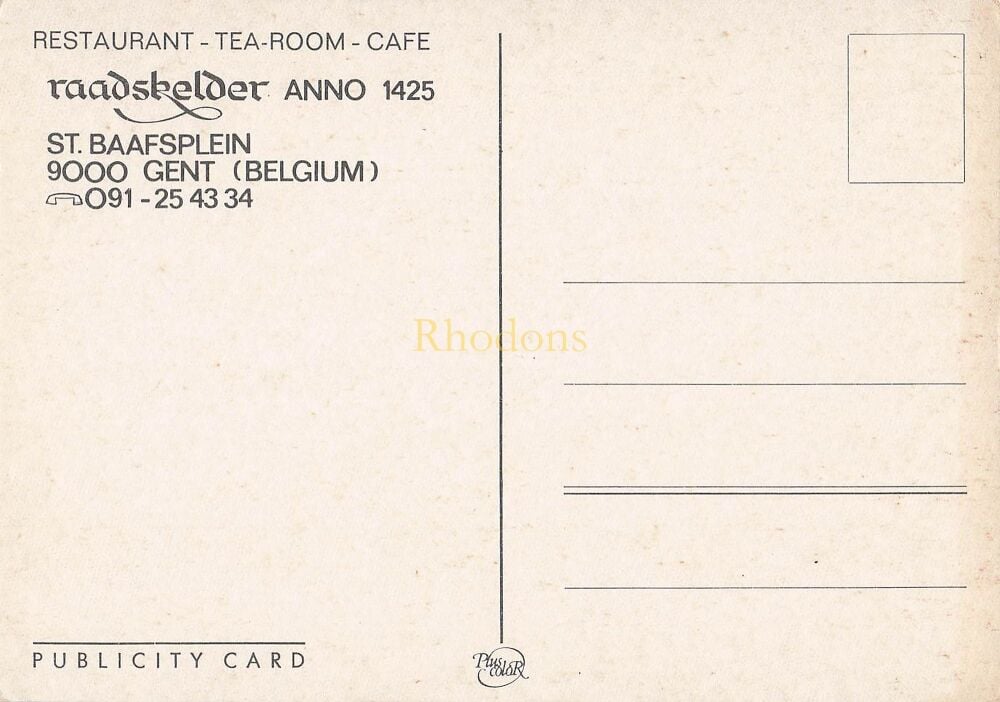 Ghent, Gent Raadskelder Restaurant-Tea Room-Café Publicity Photo Postcard