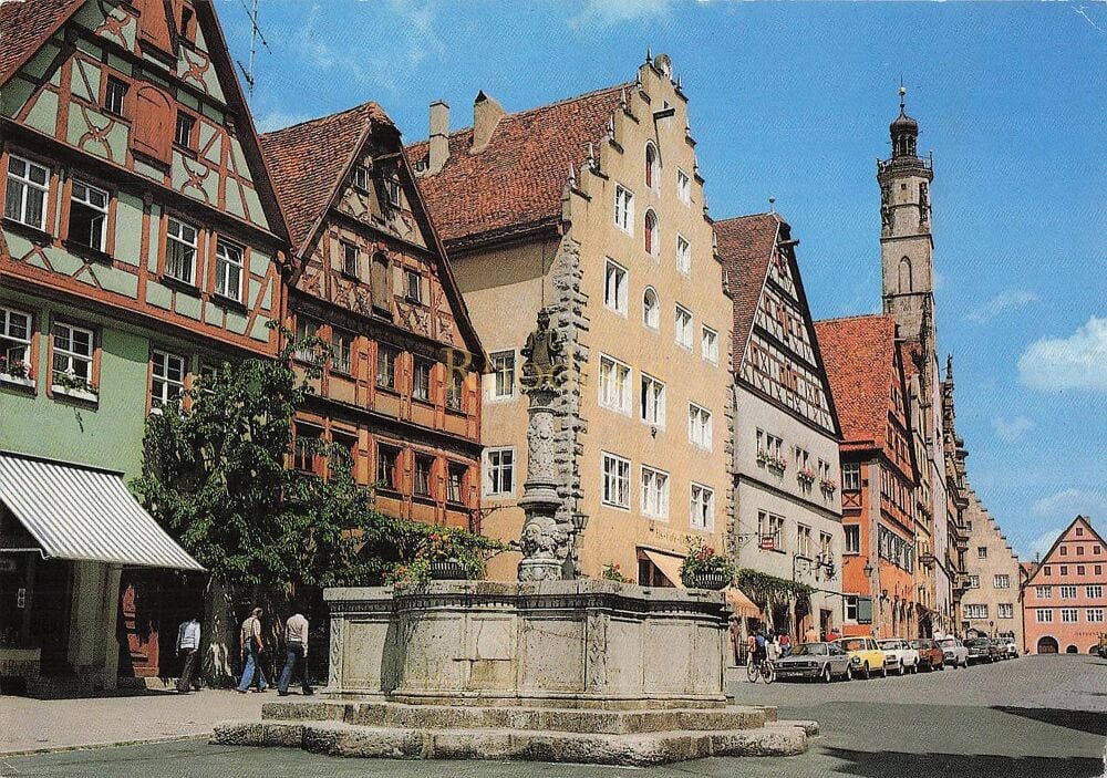 Rothenburg ob der Tauber, Germany - The Patricians Street With Four Pipes Fountain - 1980s Postcard