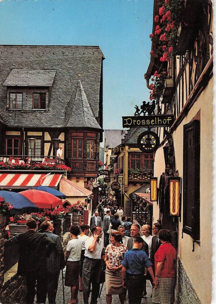 Rudesheim am Rhein, Germany - Drosselgasse -1960s Postcard