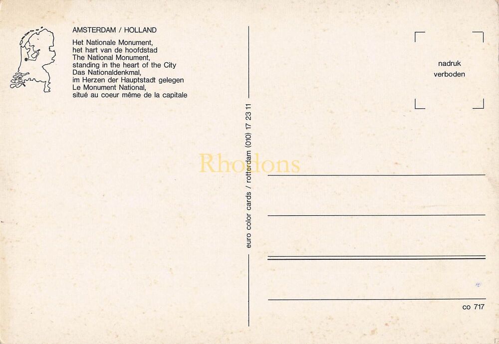 Amsterdam, Holland - The National Monument, City Centre Photo Postcard