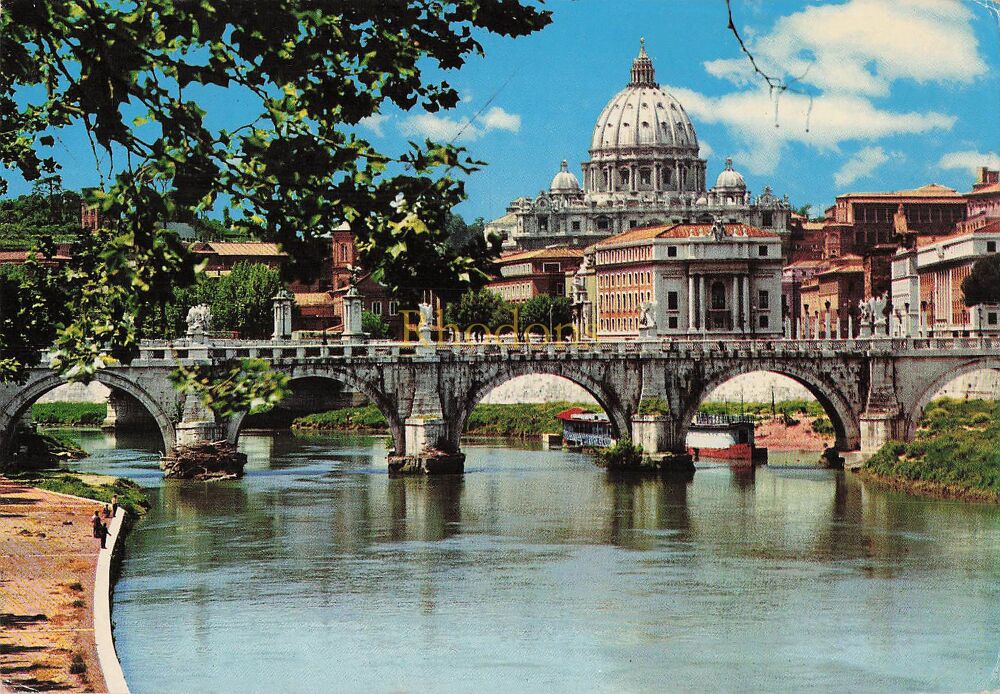 Rome, Italy - The River Tiber and St Peters Basilica - Photo Postcard