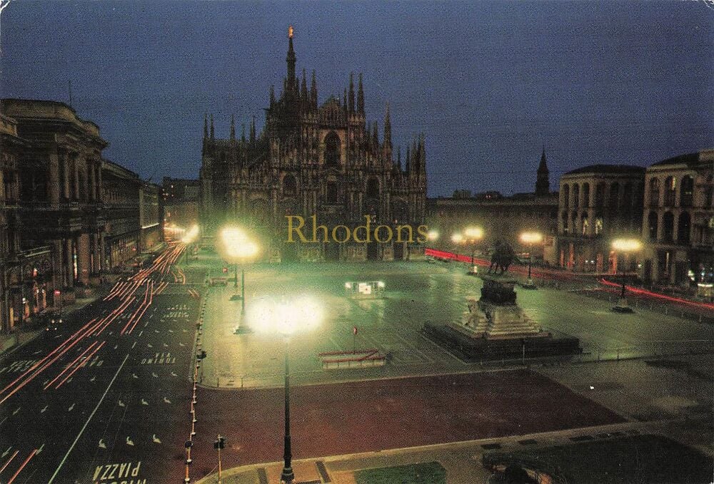 Milan, Italy-Cathedral Square By Night-Photo Postcard