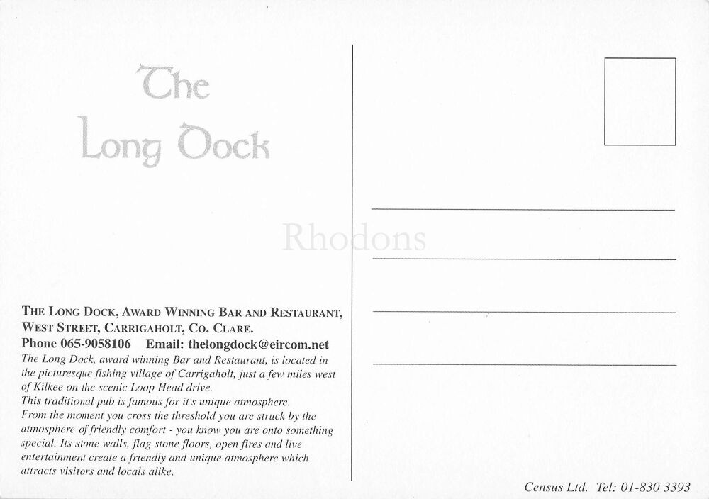 The Long Dock Bar And Restaurant, County Clare - Advertising Postcard