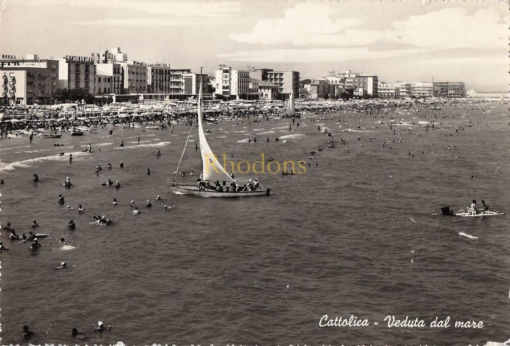 Cattolica, Italy - View From The Sea - 1960s Photo Postcard