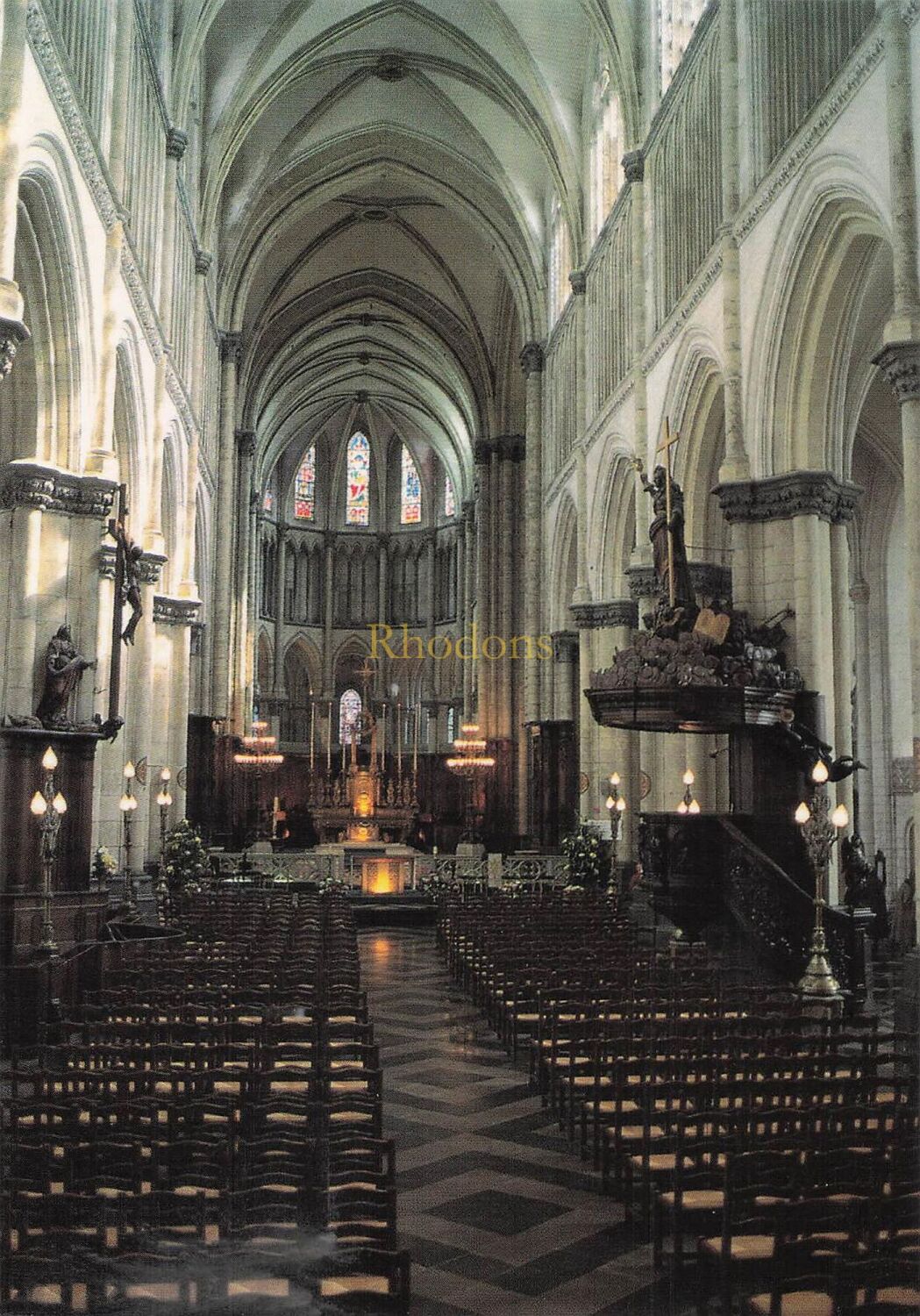 Saint Omer, Pas de Calais, France - The Cathedral Interior View Postcard