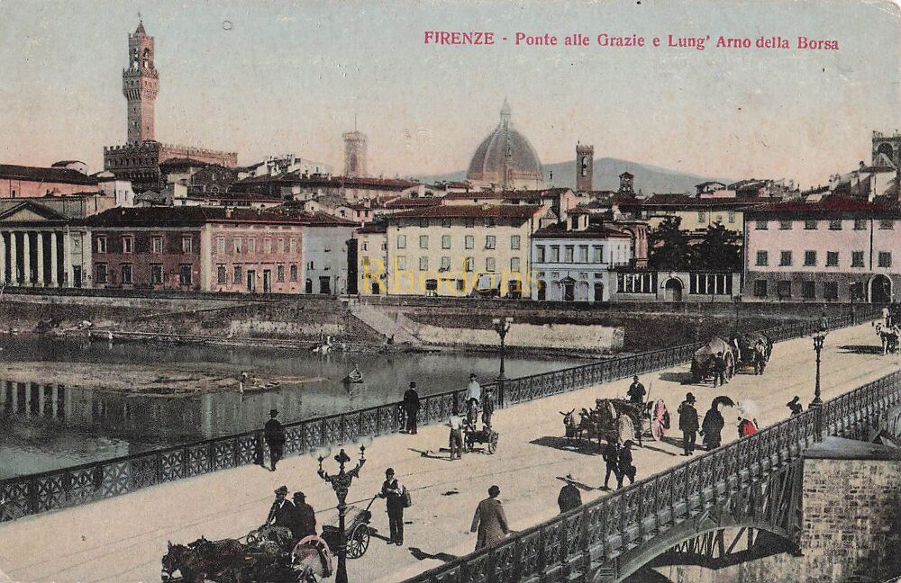 Firenze, Italy - Ponte Alle Grazie e Lung Arno della Bersa-Early 1900s Postcard