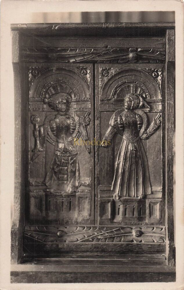 Carved Wood Panel-Unknown Location-Real Photo Postcard by Hawke, Helston Cornwall