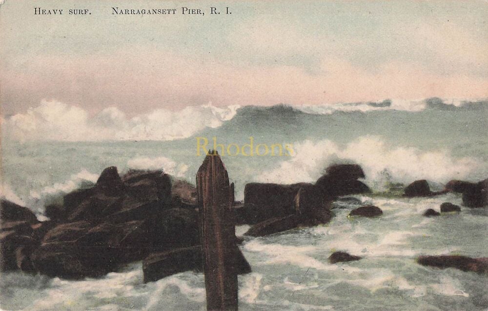 Heavy Surf, Narragansett Pier, Rhode Island (RI) USA-Early 1900s Postcard