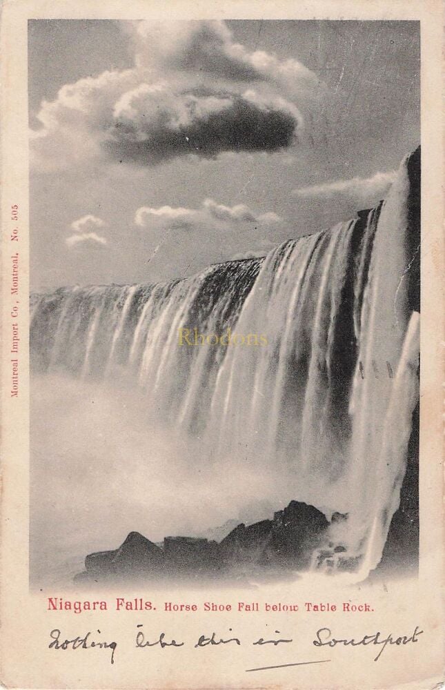 Niagara Falls, Horse Shoe Falls Below Table Rock-Early 1900s Co Postcard | Miss Ida MILLER Norwich 1904