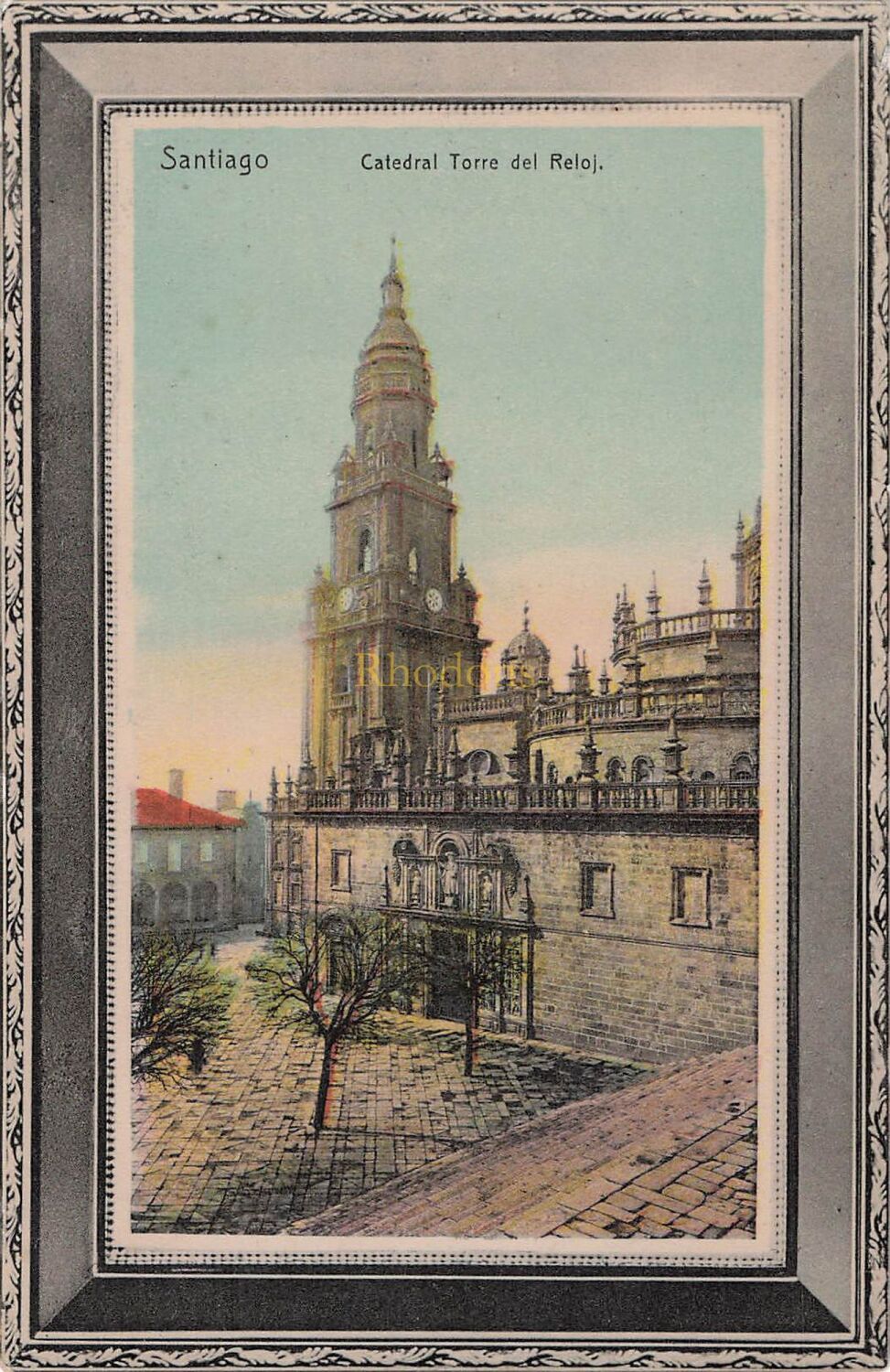 Santiago, Spain-Cathedral Torre del Reloj-Early 1900s Colour Postcard