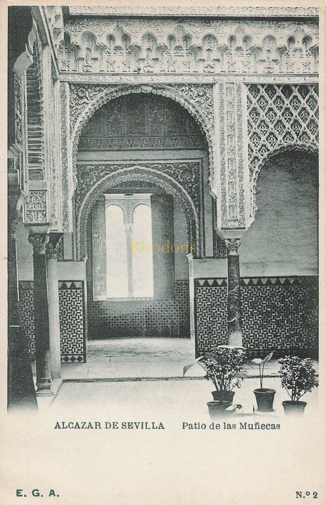 Alcazar Seville, Spain-Patio de las Munecas-Early 1900s Postcard